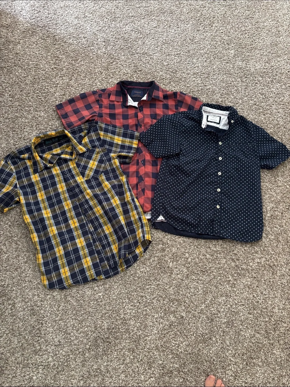 Boys Short-Sleeve Shirts Bundle - Navy Dot, Red Plaid, Yellow Plaid medium 10-12